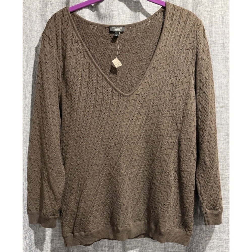 Talbots V Neck Lightweight Sweater Womans Size Petite X Brown Long Sleeve NWT
